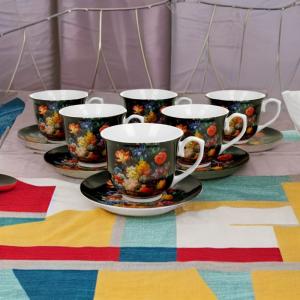 Komplet 6 filiżanek ze spodkami 250 ml bukiet 6695