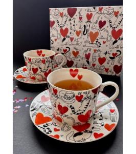 Filiżanki komplet 2 filiżanek i spodków Koty 4653