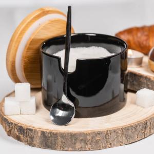 Cukiernica ceramiczna czarna z łyżeczką i pokrywą