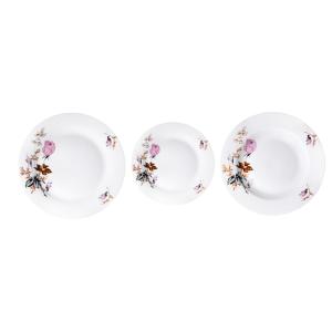 Zestaw talerzy porcelanowych 18 el. obiadowy róża