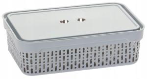 POJEMNIK KOSZ ORGANIZER AŻUR POKRYWKA JASNY SZARY 29,5×20,5×9cm M