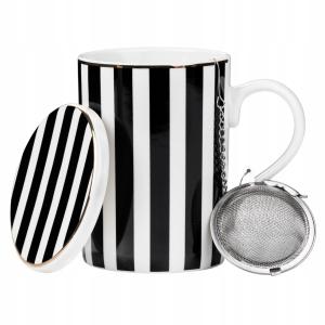 Kubek z sitkiem zaparzacz porcelanowy do herbaty ziół 380 ml pokrywka 3492