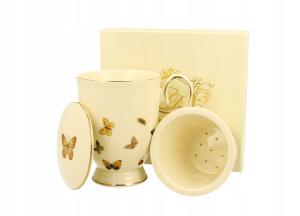 Kubek z zaparzaczem i pokrywą na stopce porcelana Motylki Ecru 400 ml 8629