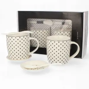 Zestaw kubków porcelanowych 340 ml ze spodkami i łyżeczkami LIVELLO 3630