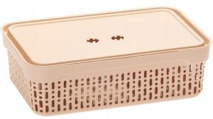 POJEMNIK KOSZ ORGANIZER AŻUR POKRYWKA BEŻOWY 29,5×20,5×9cm M