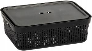 POJEMNIK KOSZYK ORGANIZER AŻUR Z POKRYWKĄ MORSETTA CZARNY 29,5×20.5×12cm L