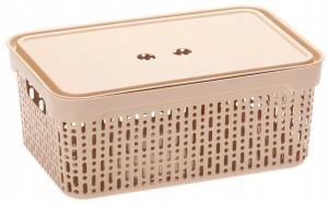 POJEMNIK KOSZYK ORGANIZER AŻUROWY Z POKRYWKĄ MORSETTA BEŻ 29,5×20.5×12cm L