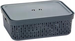POJEMNIK KOSZ ORGANIZER AŻUROWY Z POKRYWKĄ MORSETTA GRAFIT 29,5×20.5×12cm L