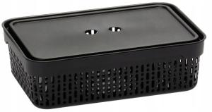 POJEMNIK KOSZYK ORGANIZER AŻUROWY Z POKRYWKĄ MORSETTA CZARNY 39,5×30×13,3cm