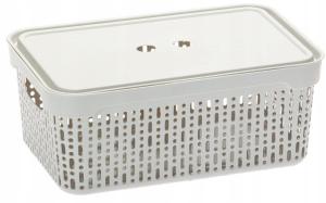 POJEMNIK KOSZ ORGANIZER AŻUR Z POKRYWKĄ MORSETTA BRUDNA BIEL 39,5×30×13,3cm