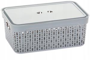 POJEMNIK KOSZ ORGANIZER AŻUR Z POKRYWKĄ MORSETTA JASNY SZARY 39,5×30×13,3cm