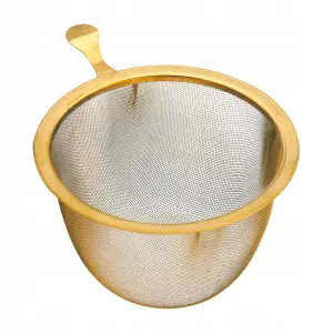 Zaparzacz do kubka sito stalowe do herbaty z uchwytem złote 8 cm 8670
