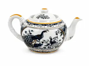 Dzbanek imbryk porcelana 1L PAWIE niebieski