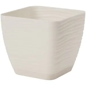 Doniczka z podstawką kwadratowa 13 cm SAHARA krem