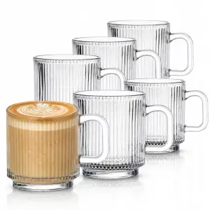 6 x SZKLANY KUBEK Z UCHEM SZKLANKA DO KAWY HERBATY 280ML GRUBE SZKŁO