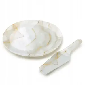 Talerz deserowy Mondex marble + łopatka do ciasta