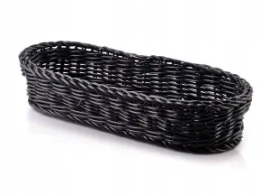 Koszyk na sztućce wiklinowy plecionka rattan czarny 27x10x6 cm 4344