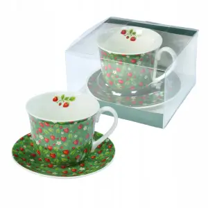 Filiżanka porcelanowa 400 ml duża ze spodkiem 15,5 cm Livello truskawki