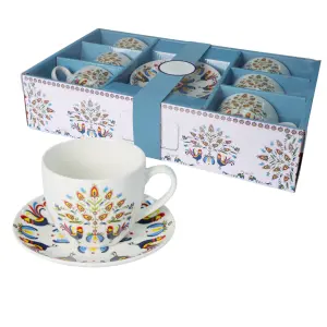LIVELLO Serwis kawowy 6 x filiżanka 250 ml ze spodkiem 14 cm folk łowicki
