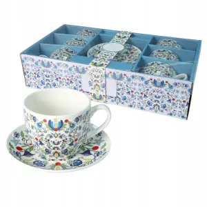 LIVELLO Serwis kawowy 6 x filiżanka 250 ml ze spodkiem 14 cm folk kaszubski