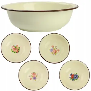 Miska emaliowana duża misa kwiatowy wzór tradycyjna stal kremowa 22 cm 4917