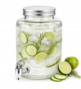 Słój szklany z kranikiem 4L ryflowany dispenser do napojów lemoniady