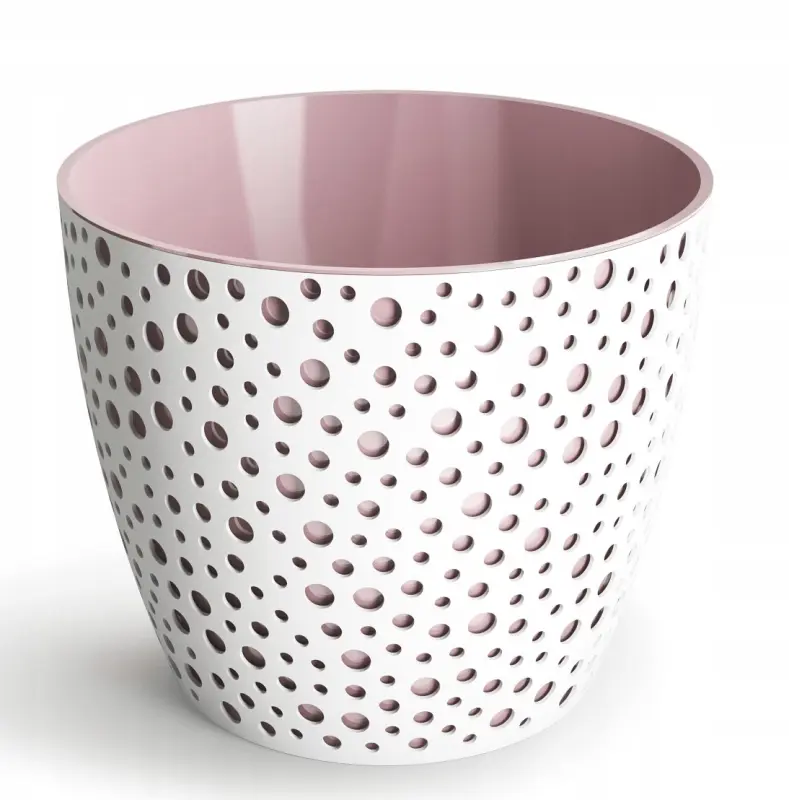 Doniczka tworzywo sztuczne biały, różowy Don-Plast 15 cm x 15 x 12,7 cm