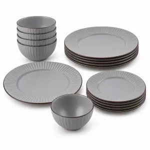 Serwis obiadowy ceramiczny Prima Deco BRENTA MATTE szary 18 el. 6 osób