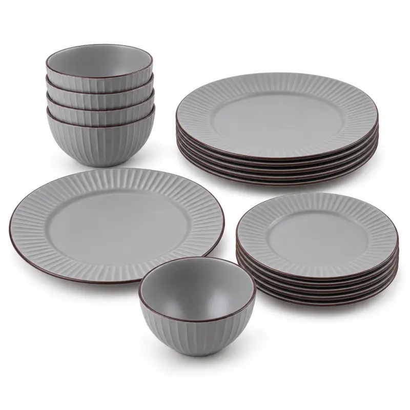 Serwis obiadowy ceramiczny Prima Deco BRENTA MATTE szary 18 el. 6 osób