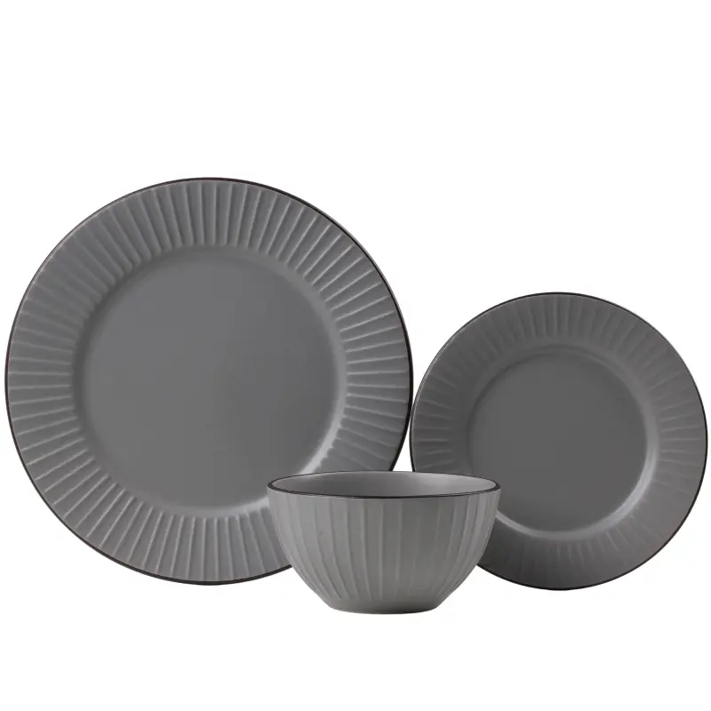 Serwis obiadowy ceramiczny Prima Deco BRENTA MATTE szary 18 el. 6 osób