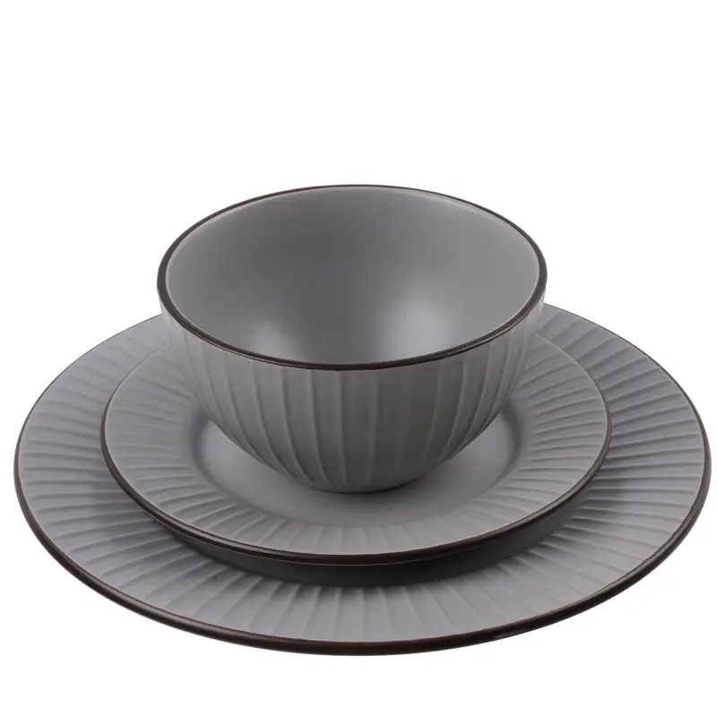 Serwis obiadowy ceramiczny Prima Deco BRENTA MATTE szary 18 el. 6 osób