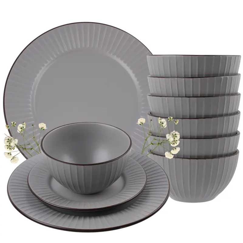 Serwis obiadowy ceramiczny Prima Deco BRENTA MATTE szary 18 el. 6 osób