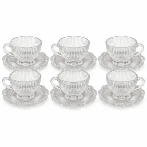 Filiżanki szklane RYFEL 210 ml ryflowane komplet 6 sztuk