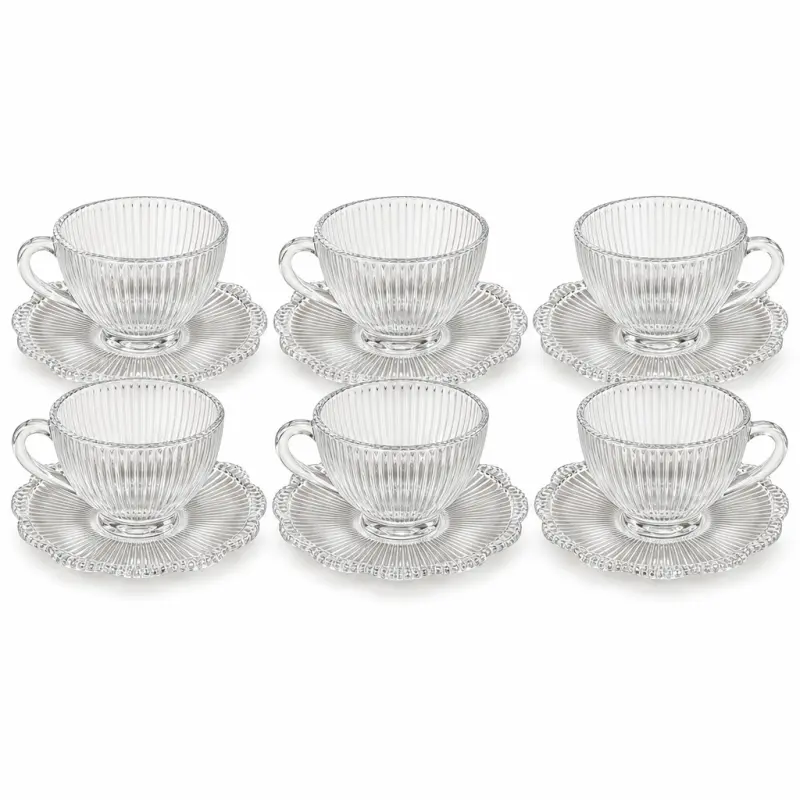 Filiżanki szklane RYFEL 210 ml ryflowane komplet 6 sztuk