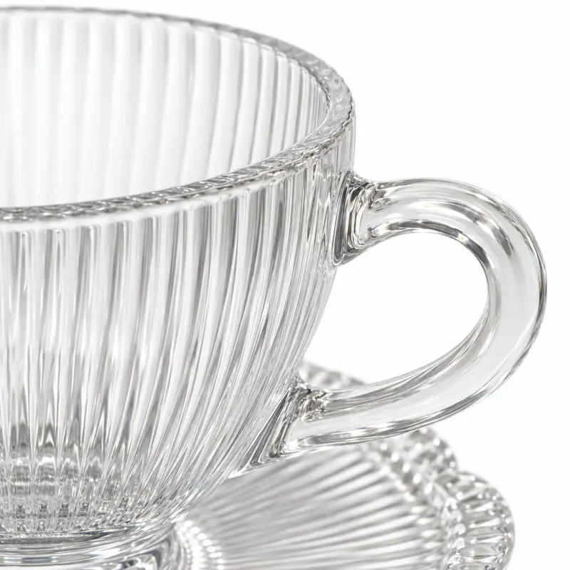 Filiżanki szklane RYFEL 210 ml ryflowane komplet 6 sztuk