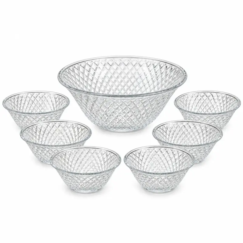 Komplet szklanych salaterek 7 szt. 1500 ml i 6 × 250 ml w romby