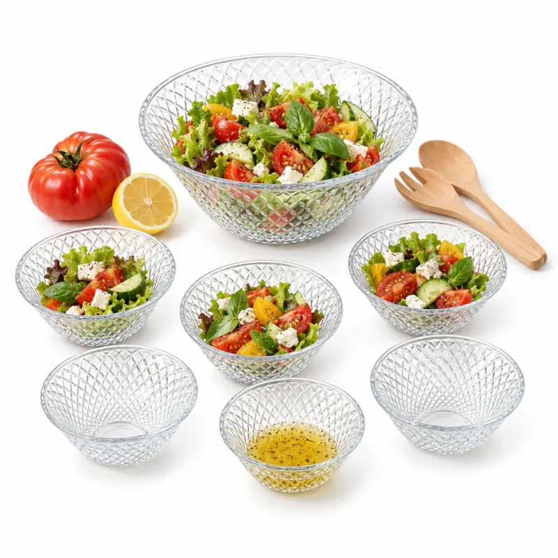 Komplet szklanych salaterek 7 szt. 1500 ml i 6 × 250 ml w romby