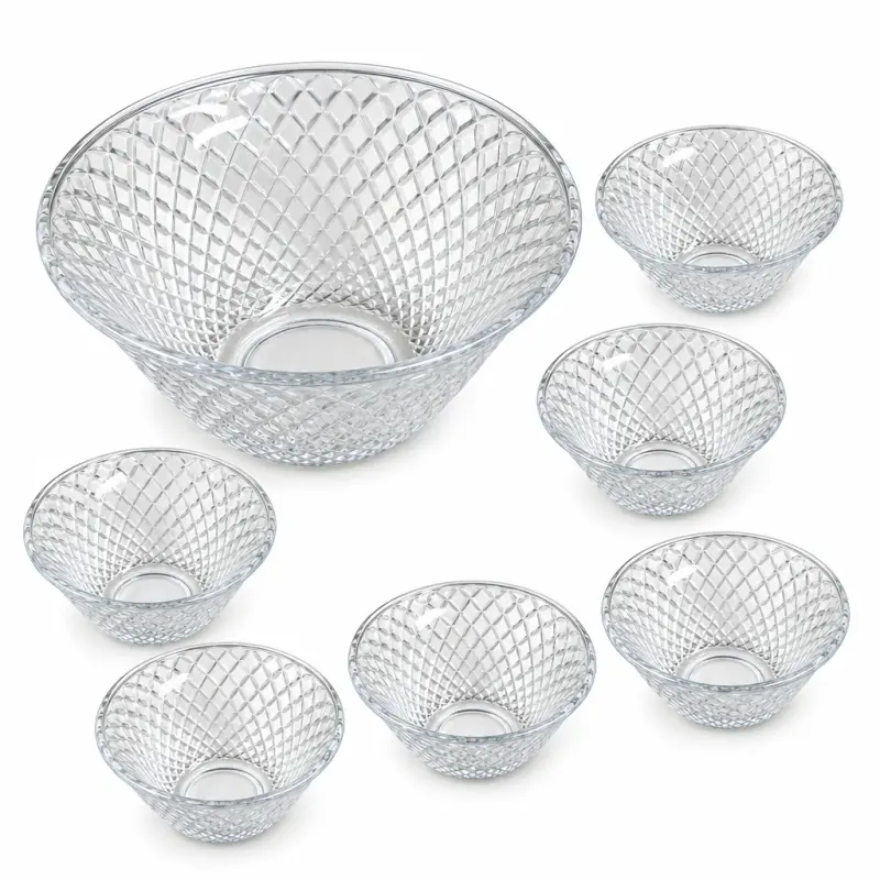 Komplet szklanych salaterek 7 szt. 1500 ml i 6 × 250 ml w romby