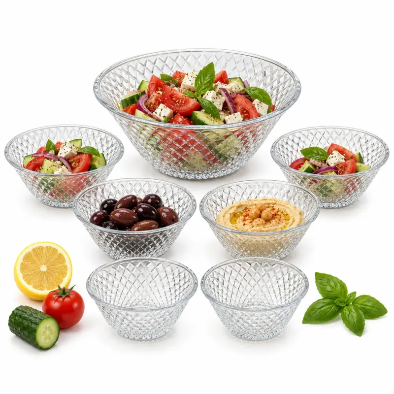 Komplet szklanych salaterek 7 szt. 1500 ml i 6 × 250 ml w romby