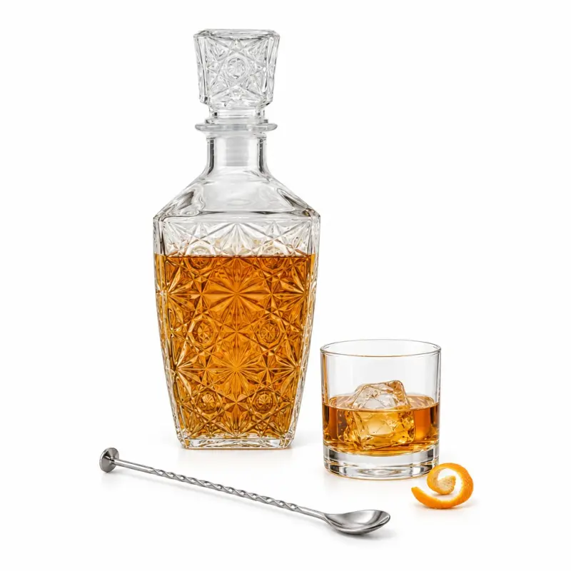 Karafka szklana 500 ml z ozdobnym korkiem, geometryczny wzór