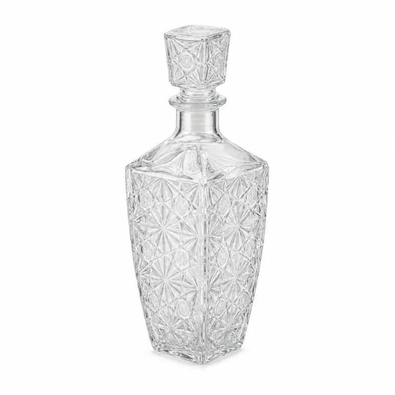 Karafka szklana 500 ml z ozdobnym korkiem, geometryczny wzór