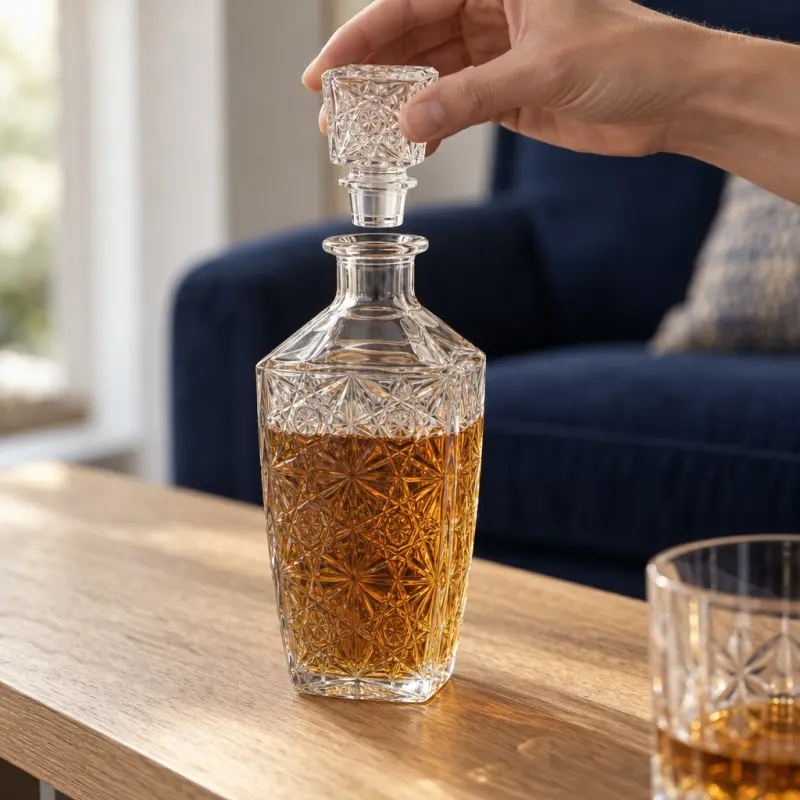 Karafka szklana 500 ml z ozdobnym korkiem, geometryczny wzór