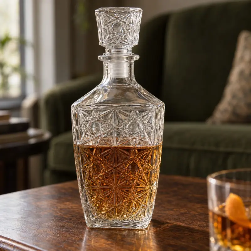 Karafka szklana 500 ml z ozdobnym korkiem, geometryczny wzór