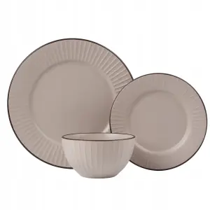 Serwis obiadowy ceramiczny Prima Deco 18 el. dla 6 osób beżowy