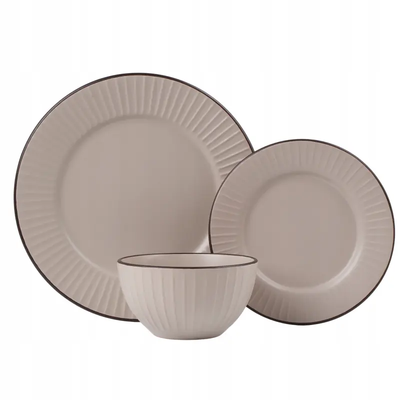 Serwis obiadowy ceramiczny Prima Deco 18 el. dla 6 osób beżowy