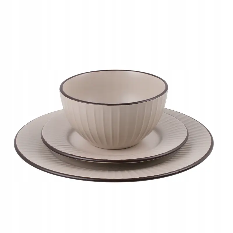 Serwis obiadowy ceramiczny Prima Deco 18 el. dla 6 osób beżowy