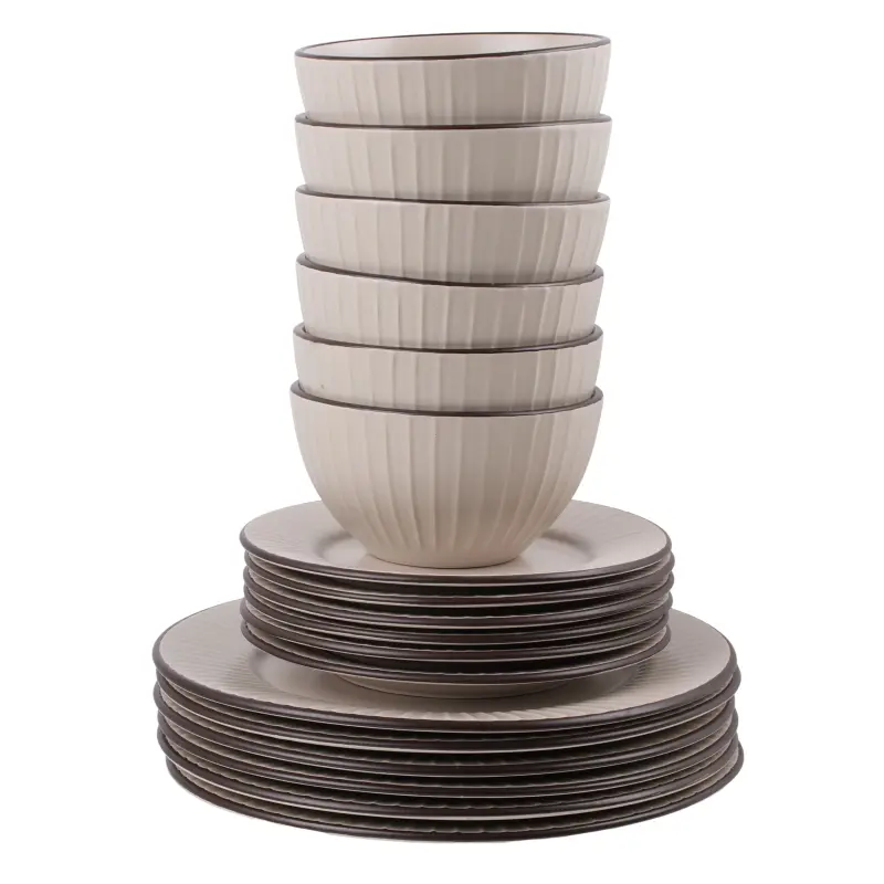Serwis obiadowy ceramiczny Prima Deco 18 el. dla 6 osób beżowy