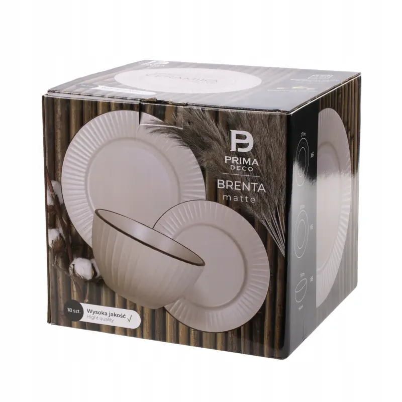 Serwis obiadowy ceramiczny Prima Deco 18 el. dla 6 osób beżowy