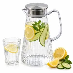 Dzbanek plastikowy 1,5 l z pokrywką bezbarwny ryflowany