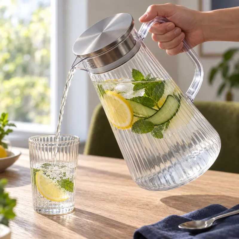 Dzbanek plastikowy 1,5 l z pokrywką bezbarwny ryflowany